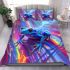 Blue frog with rainbow stripes bedding set