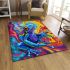 Blue frog with rainbow stripes on his body area rugs carpet