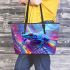 Blue frog with rainbow stripes leaather tote bag