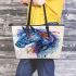 Blue horse painted in watercolor leather tote bag