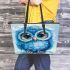 Blue owl cartoon style cute baby blue colors leather tote bag