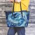 Blue whit dragon anime with dream catcher leather tote bag