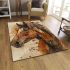 Brown horse with an indian feather headdress area rugs carpet