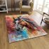 Brown horse with an indian feather headdress area rugs carpet