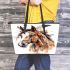 Brown horse with white and black feathers on its head leather tote bag