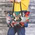 Bunny in astronaut suit in the style of graffiti leather tote bag