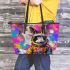 Bunny in astronaut suit in the style of graffiti leather tote bag