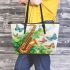 butterflies fly to the saxophone and musical notes Leather Tote Bag