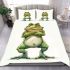 Cartoon drawing of an angry frog standing on its hind legs bedding set