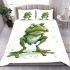 Cartoon drawing of an angry frog standing on its hind legs bedding set