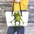 Cartoon frog standing on its hind legs leaather tote bag