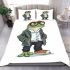 Cartoon frog wearing a white shirt and tie bedding set