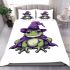 Cartoon frog wearing witch hat bedding set