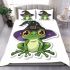 Cartoon frog wearing witch hat bedding set