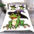 Cartoon frog wearing witch hat bedding set