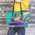 Cartoon frog with bright colors leaather tote bag