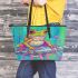 Cartoon frog with bright colors leaather tote bag