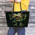 Cartoon frog with four arms and two legs sticking leaather tote bag