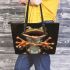 Cartoon frog with four arms and two legs sticking leaather tote bag