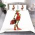 Cartoon frog woman wearing a red dress bedding set