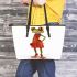 Cartoon frog woman wearing a red dress leaather tote bag