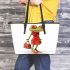 Cartoon frog woman wearing a red dress leaather tote bag