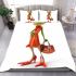 Cartoon frog woman wearing a red dress bedding set