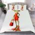 Cartoon frog woman wearing a red dress bedding set