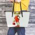 Cartoon frog woman wearing a red dress leaather tote bag