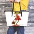 Cartoon frog woman wearing a red dress leaather tote bag