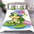 Cartoon happy baby turtle with a blue hat bedding set