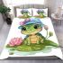 Cartoon happy baby turtle with a blue hat bedding set