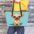 Cartoon of an adorable chihuahua leather tote bag