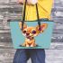 Cartoon of an adorable chihuahua leather tote bag