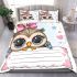 Cartoon owl with a pink bow on its head bedding set