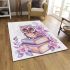 Cartoon owl with big eyes sitting on books surrounded by pink roses area rugs carpet