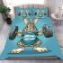 Cartoon style cute rabbit lifting barbells bedding set