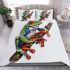 Cartoon tattoo design of a red eyed tree frog sitting on a branch bedding set