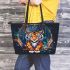 Cartoon tiger and dream catcher leather tote bag