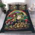 Cartoon tree frog sitting on top of an irish mushroom bedding set