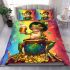 Cartoon tree frog sitting on top of an irish pot full of gold coins bedding set