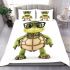 Cartoon turtle with glasses and bow tie bedding set