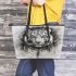 Cartoon white tiger and dream catcher kid pencil drawing leather tote bag