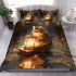 Cat in lantern-lit boat on calm river bedding set