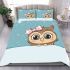 Chibi owl with a pink bow on its head peeking bedding set