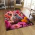 Chicken in a colorful flower garden area rugs carpet
