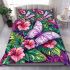 Colorful beautiful butterfly and pink flowers bedding set