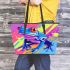 Colorful blue frog simple lines rainbow colors leaather tote bag