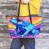 Colorful blue frog simple lines rainbow colors leaather tote bag