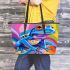 Colorful blue frog simple lines rainbow colors leaather tote bag